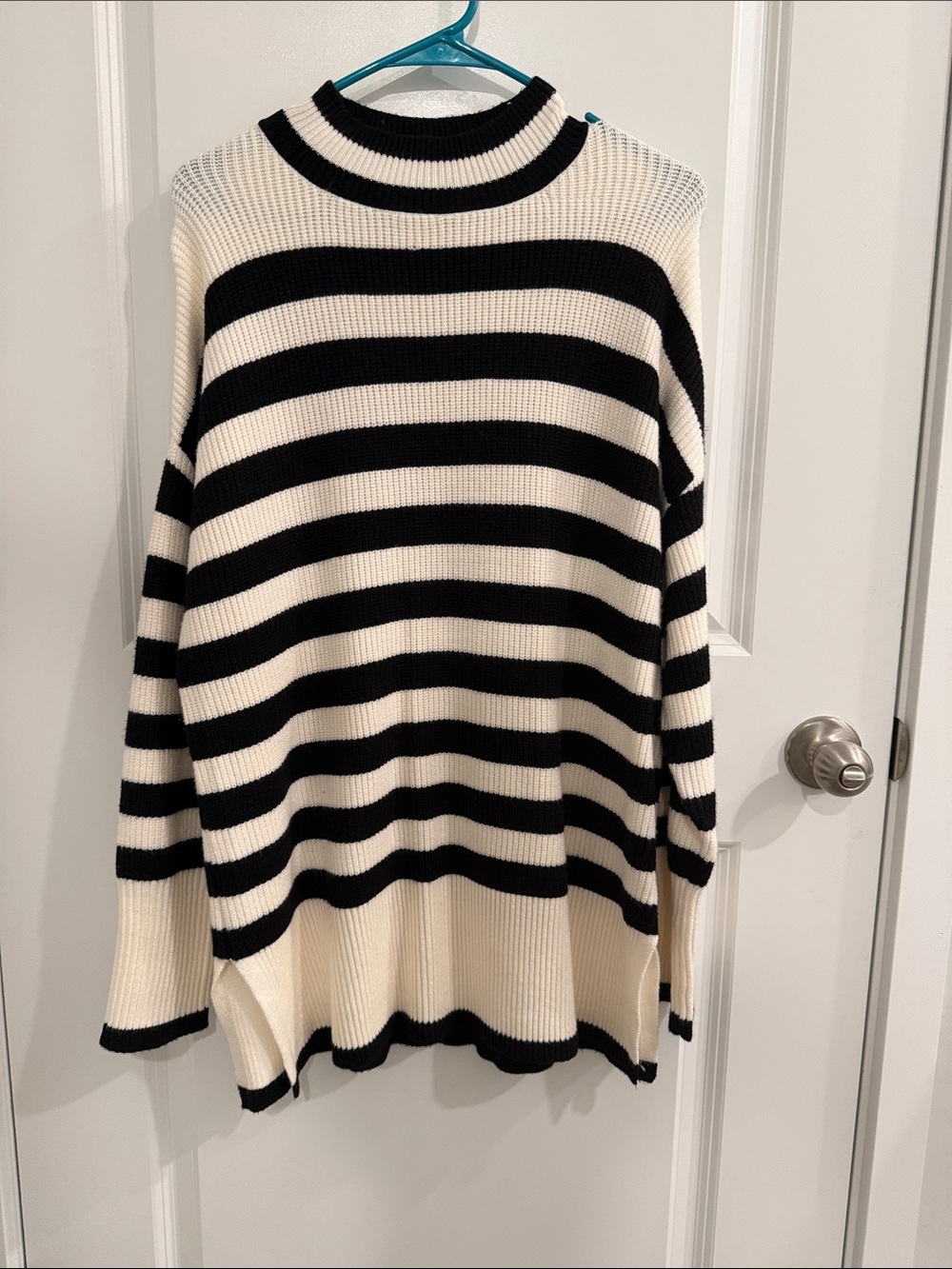 Philosophy Black and White Striped Turtleneck Sweater